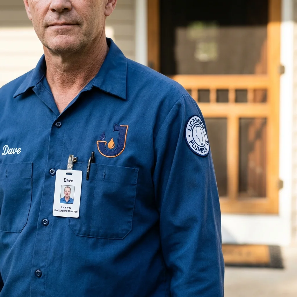 Licensed plumber showing ID badge in Washburn, IL