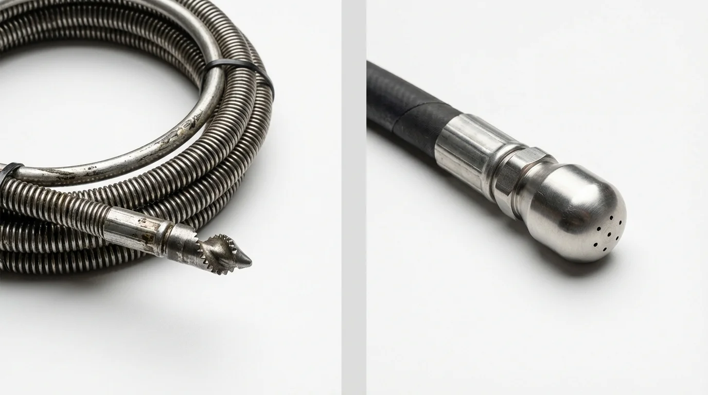 Drain snake cable and hydro jetting nozzle used for drain cleaning in Washburn, IL