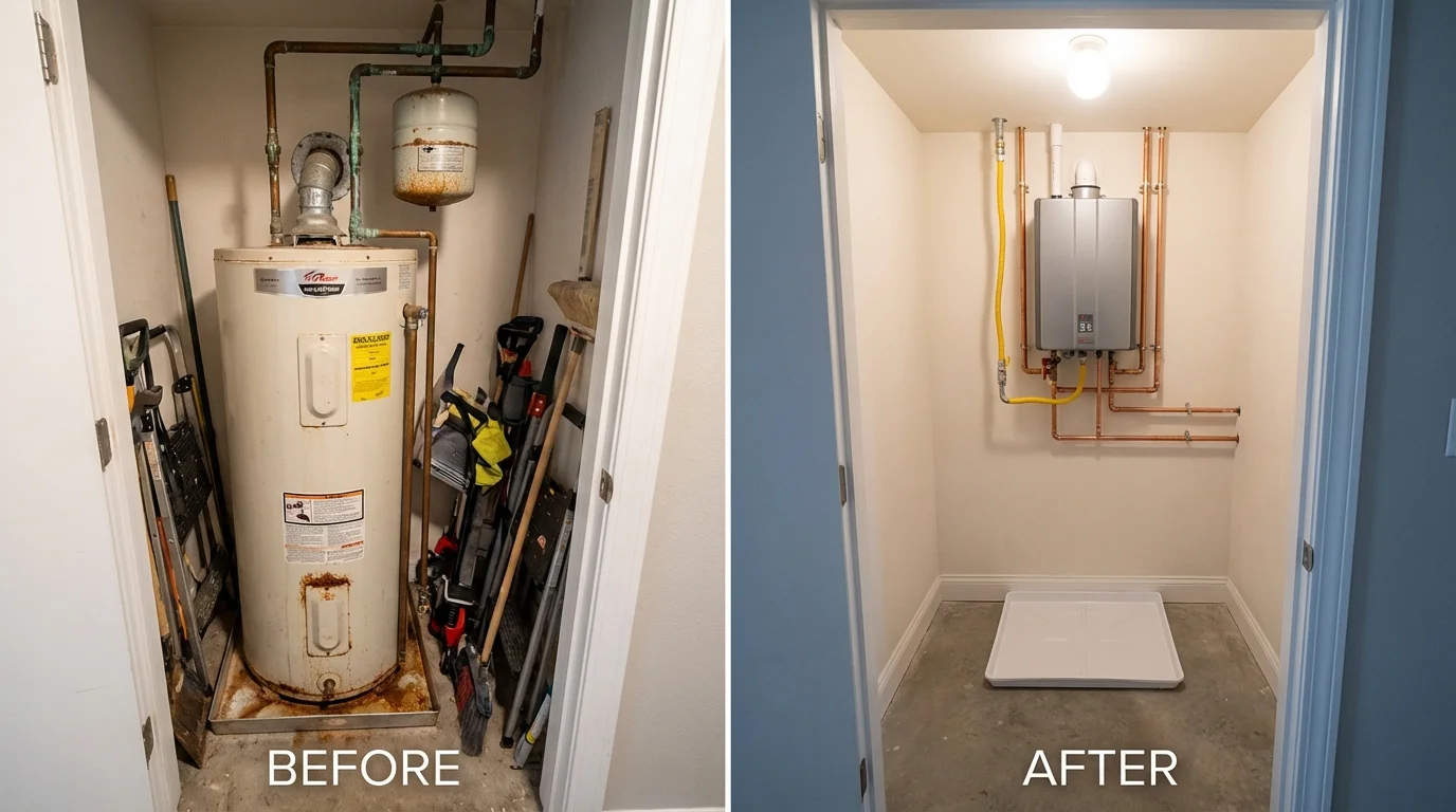 Tank water heater versus wall-mounted tankless unit comparison for Washburn, IL homeowners
